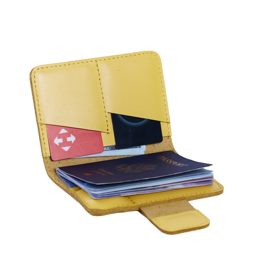 Smart Journey Classic Leather Passport Cover for Travel with AirTag and Cards Holders