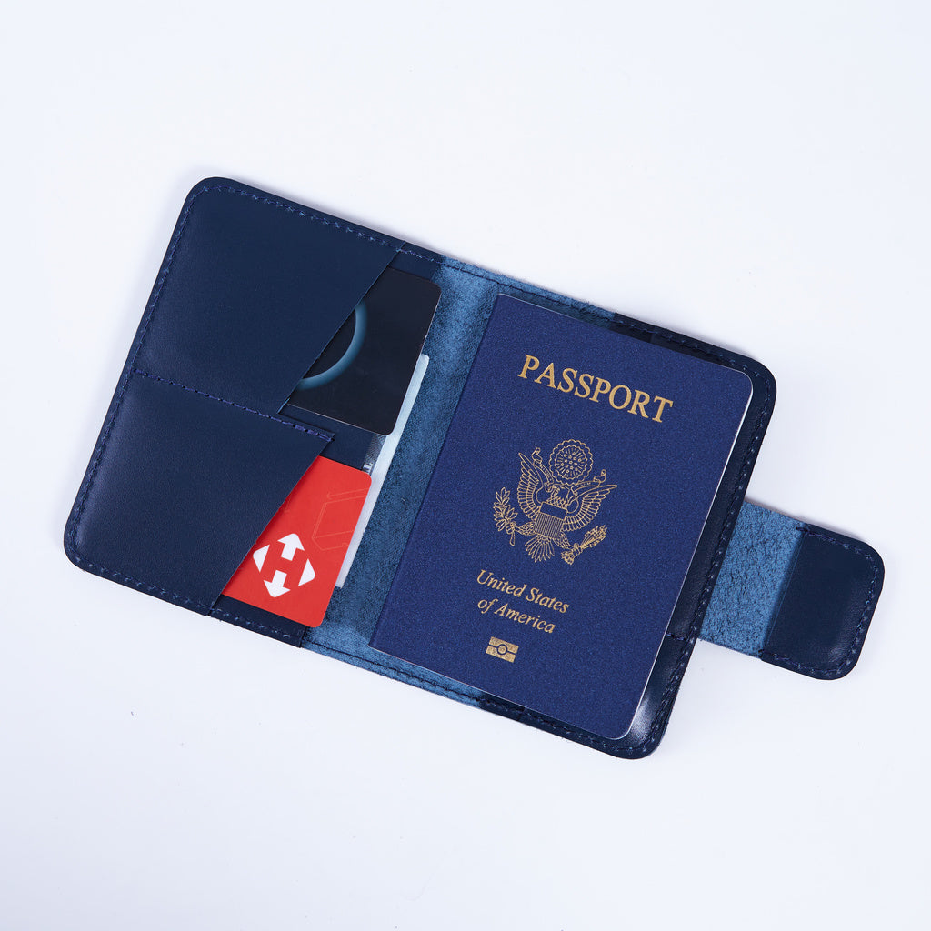 Smart Journey Classic Leather Passport Cover for Travel with AirTag and Cards Holders