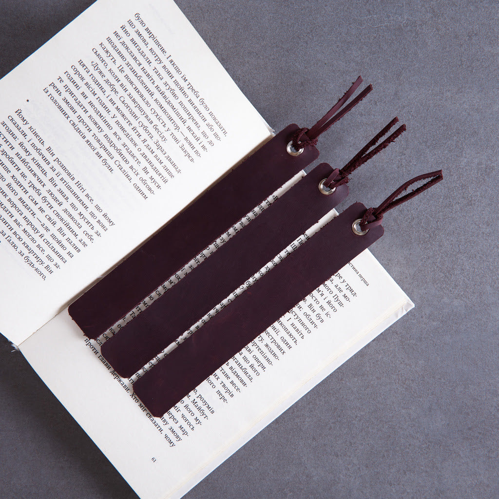 Bookmarks long made from vintage leather (set of 3)