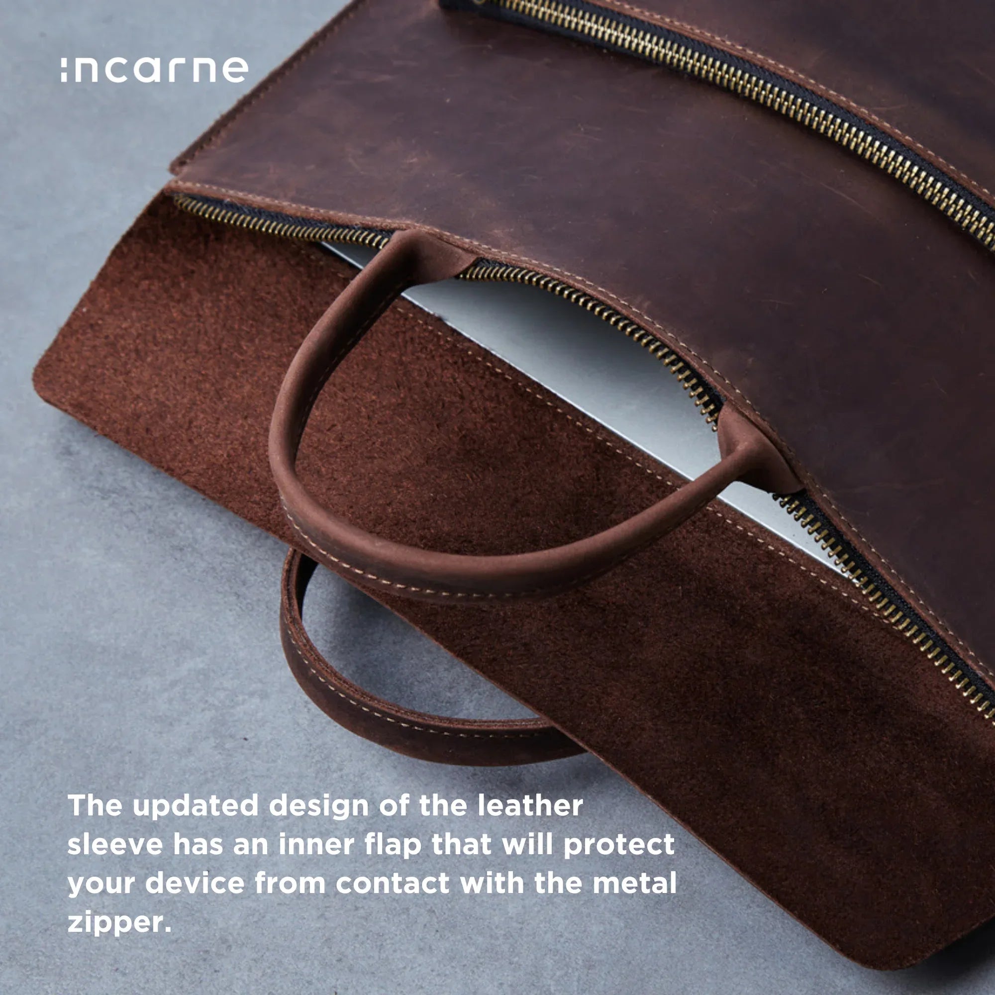 Maryland Laptop Sleeve with Handles in classic leather - INCARNE® Global