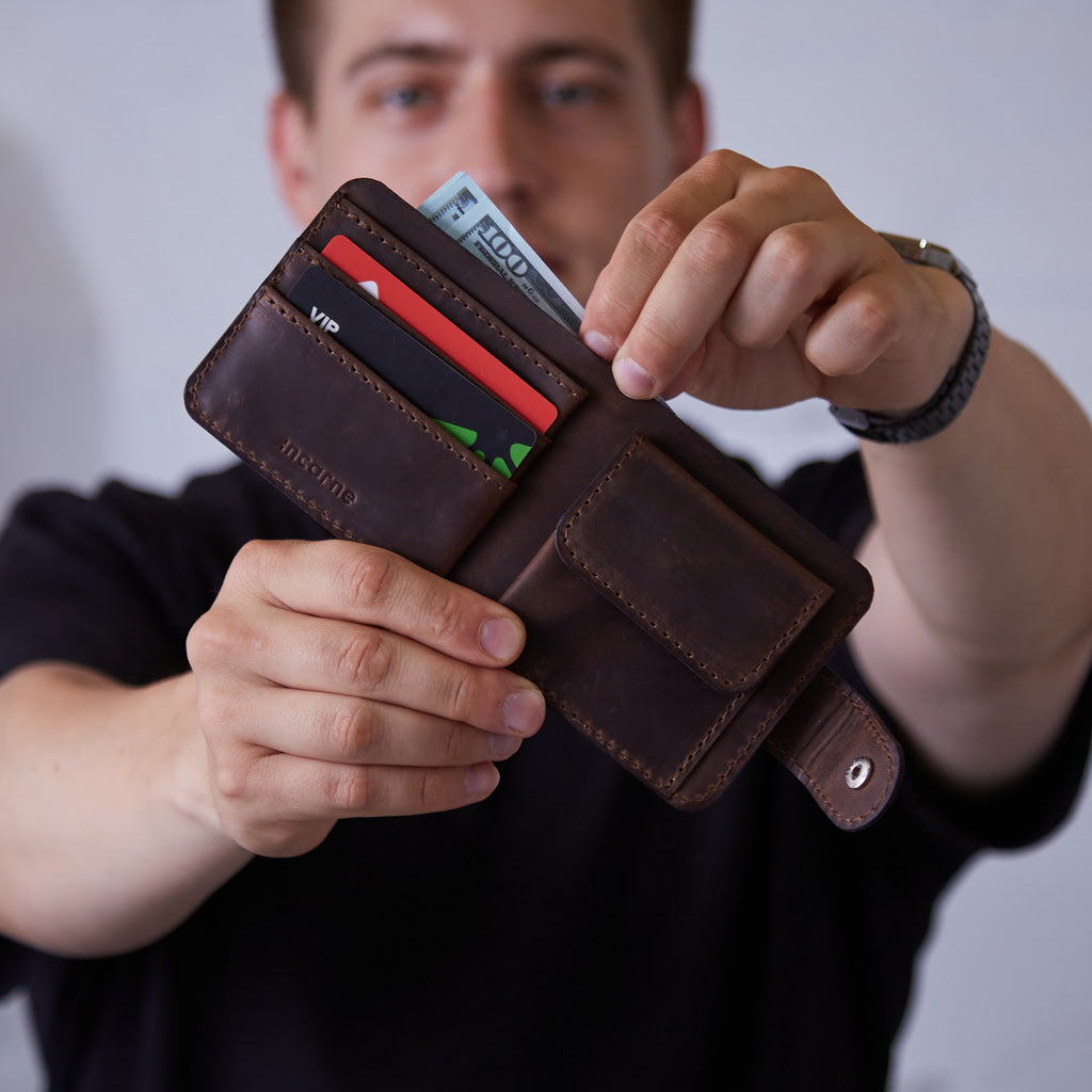 Portofel Mini Jack cu blocare RFID din piele vintage